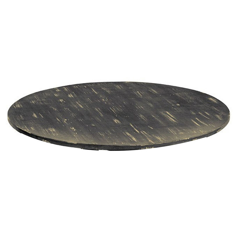 Rena Coffee Table, 36 Inch Round Top, Distressed Rustic Black Wood - Benzara