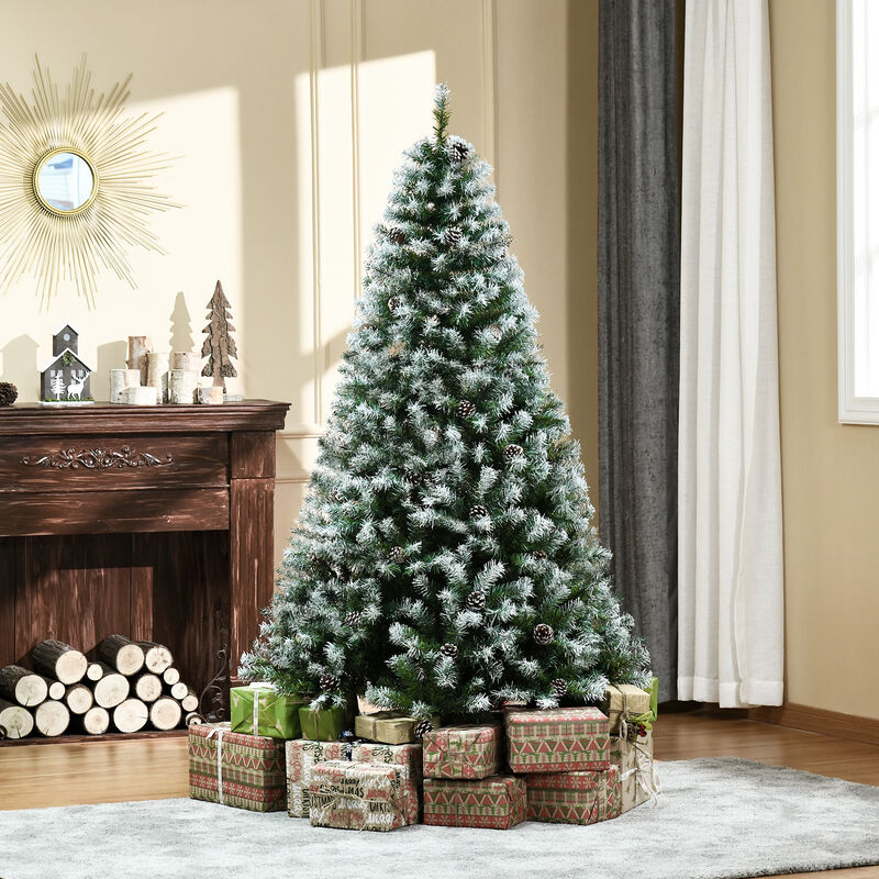 6' Artificial Flocked Christmas Tree Holiday Home Xmas Decoration w/ Pine Cone