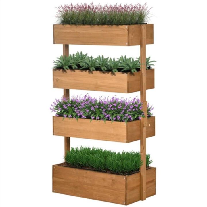 Hivvago 4 Tier Vertical Wooden Planter Box Raised Bed Natural