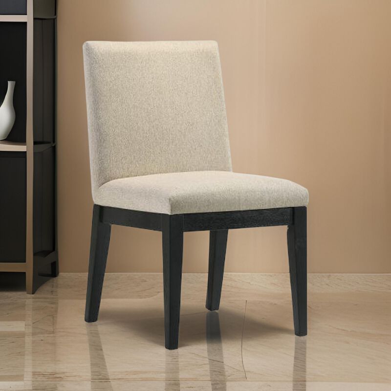 Fin 23 Inch Dining Chair, Set of 2, Fabric Upholstery, Beige and Black - Benzara