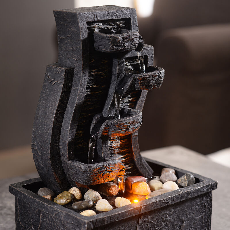 Teamson Home Indoor/Outdoor Tabletop Waterfall Fountain with LED Light, Charcoal
