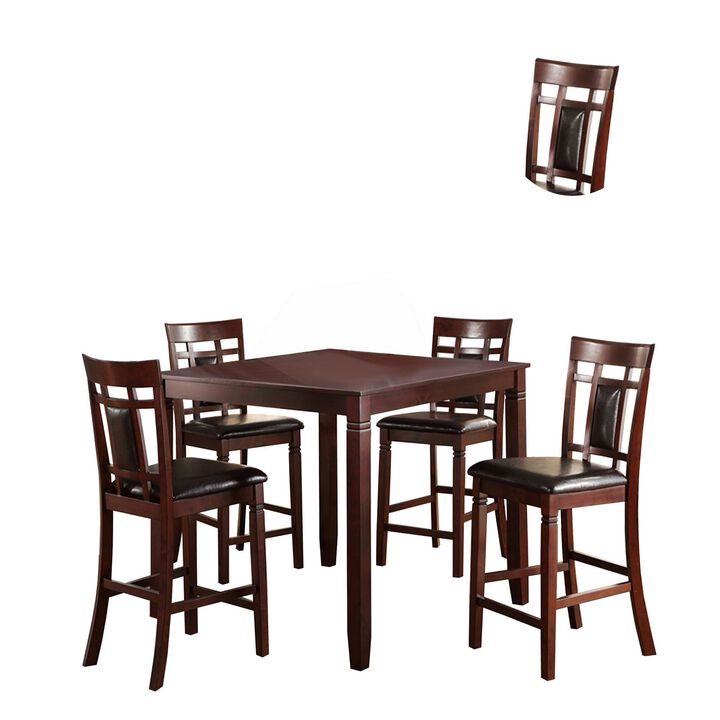 Swish Cashew Wood 5 Pieces Counter Height Dining Set In Brown-Benzara