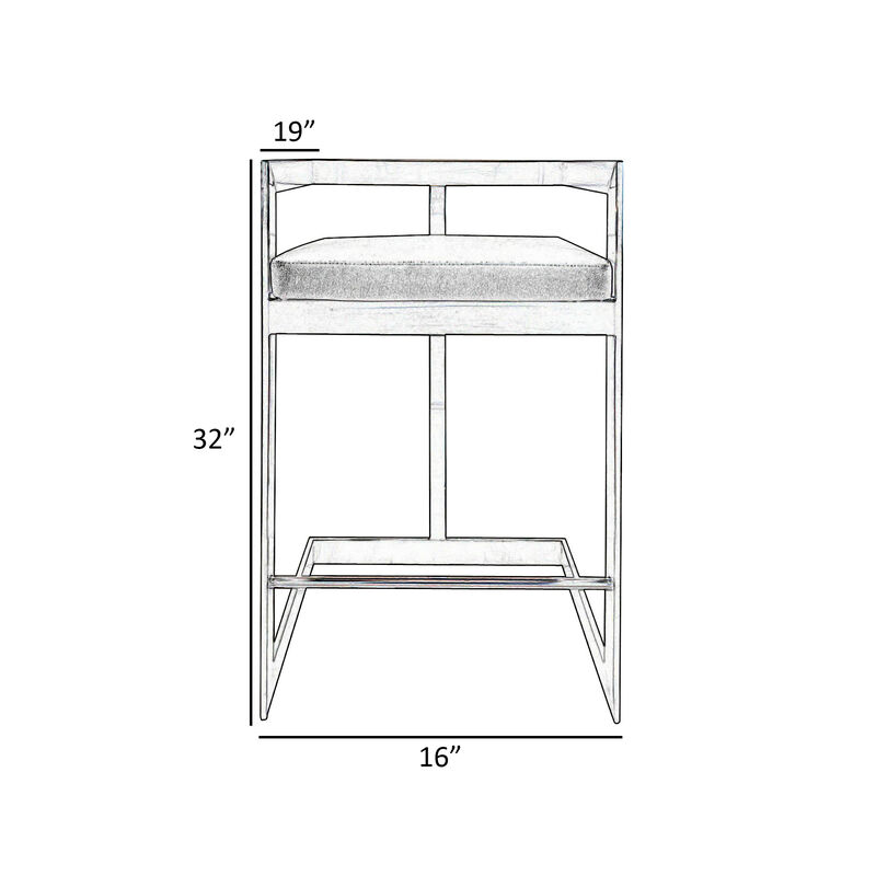 Keyn 26 Inch Counter Stool Chair, Faux Leather, Stainless Steel Base, Gray - Benzara