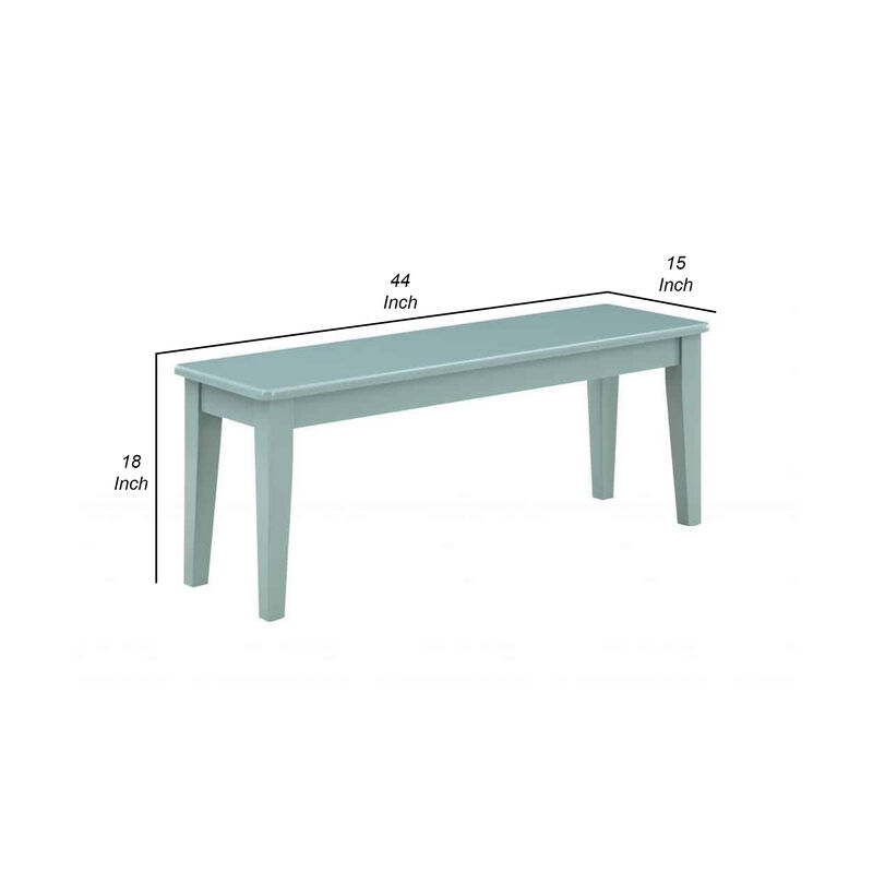 Bray 44 Inch Modern Rectangular Dining Bench, Tapered Legs, Teal Blue-Benzara