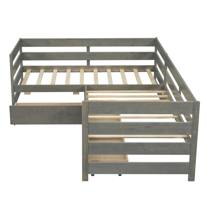 Merax L-shaped Platform Bed with 3 Storage Drawers
