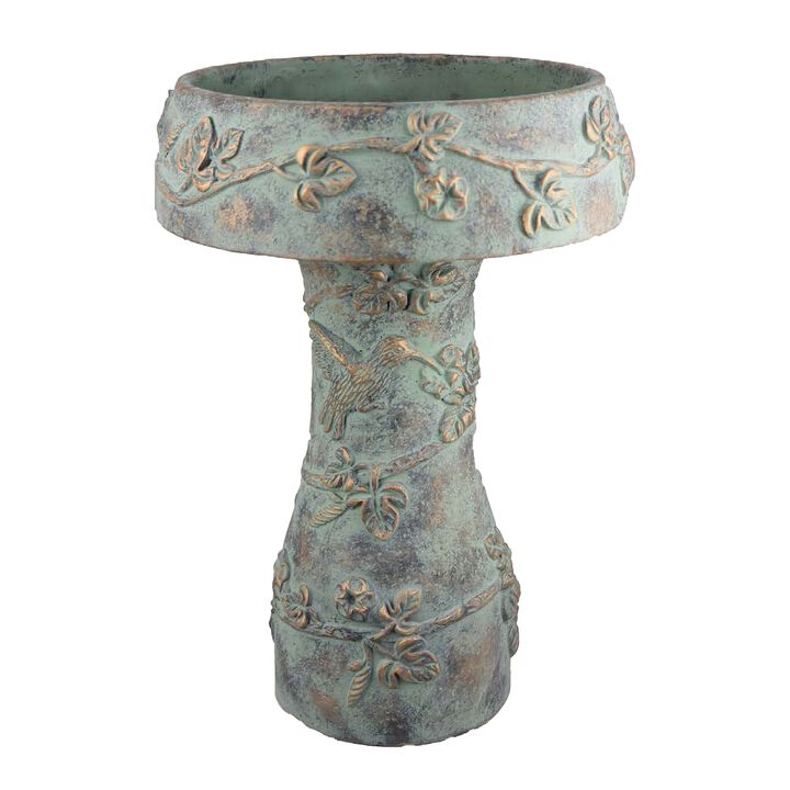 Menon Bird Bath Feeder, Decorative Designs, Green Terracotta, 20 Inch - Benzara Menon Bird Bath Feeder, Decorative Designs, Green Terracotta, 20 Inch - Benzara