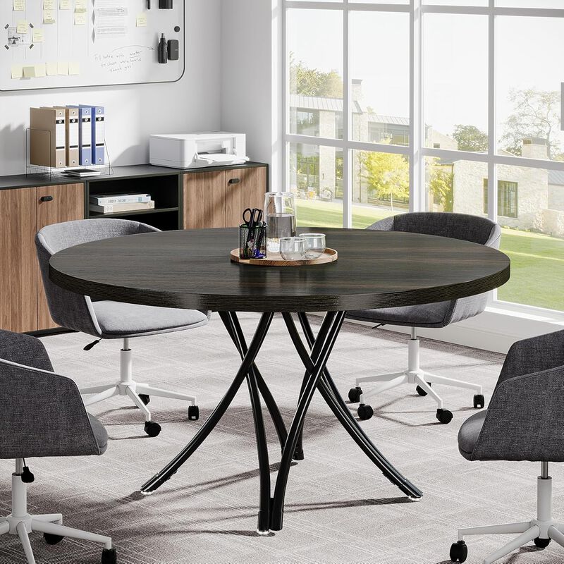 47" Round Conference Table, Modern Business Meeting Table for Office Conference Room (Black)
