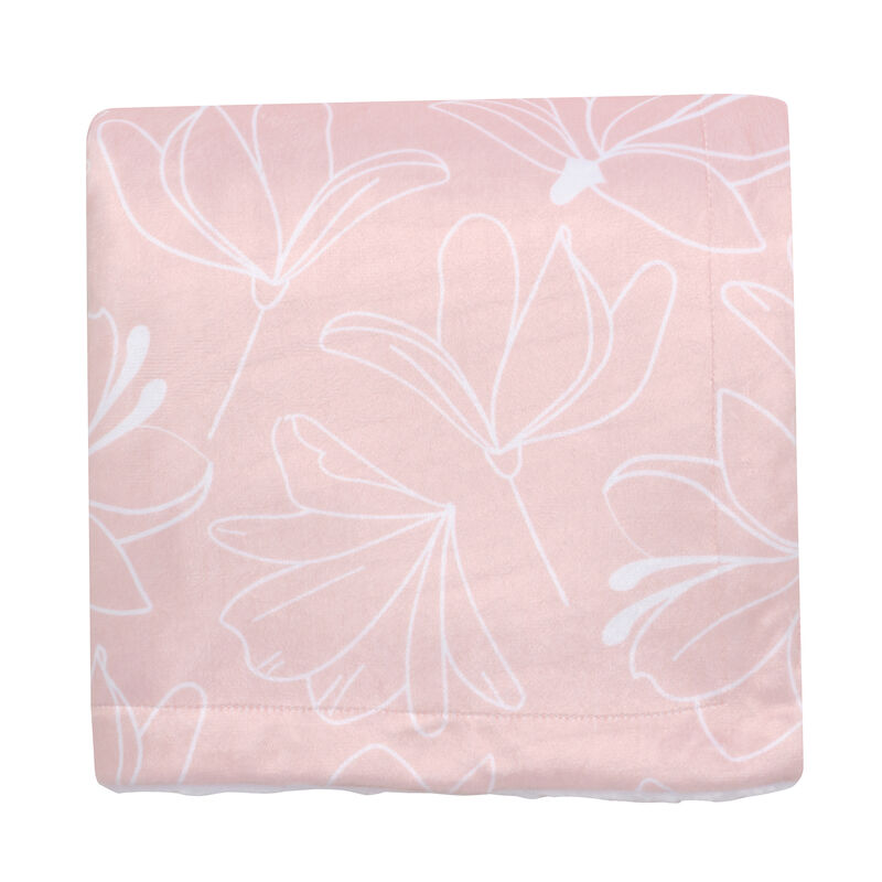 Lambs & Ivy Petals Pink/White Floral Fleece Faux Shearling Soft Baby Blanket