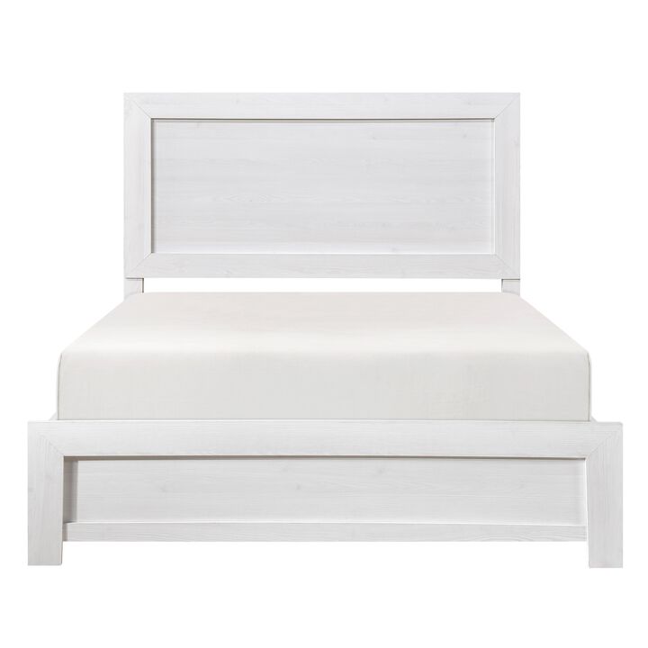 Eby King Size Bed, Rustic Farmhouse Style, White Finish Wood Veneer - Benzara