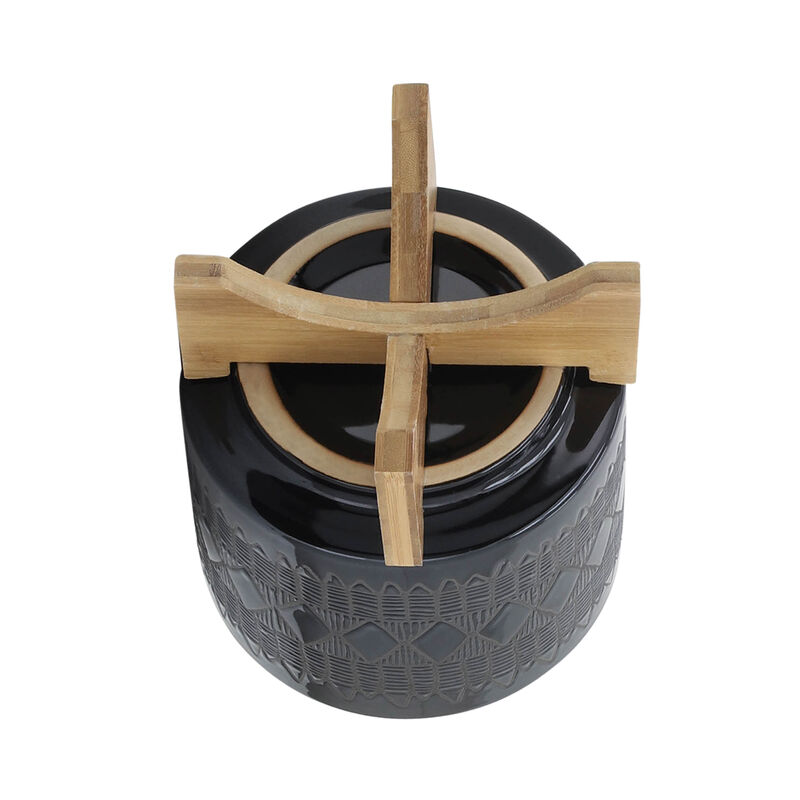 Aztec Planter on Wooden Stand, Black Set
