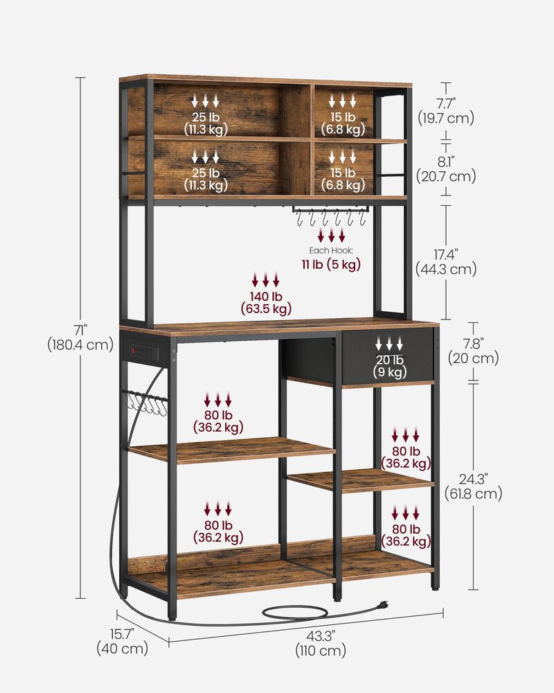 Bakers Rack with 12 Hooks: Versatile Storage and Display for Kitchen and Home