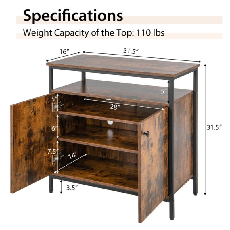Hivvago 2-Door Buffet Cabinet with Shelves and Cable Management Holes-Rustic Brown
