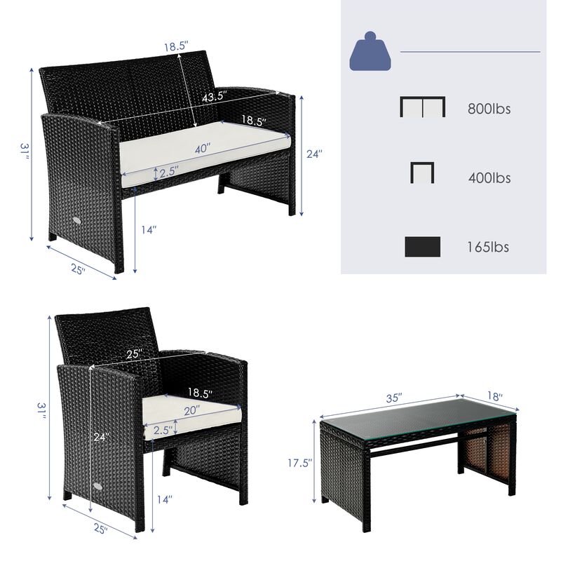 4Pcs Patio Rattan Cushioned Furniture Set