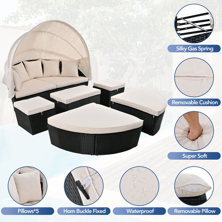 Merax Outdoor rattan daybed sunbed with retractable canopy