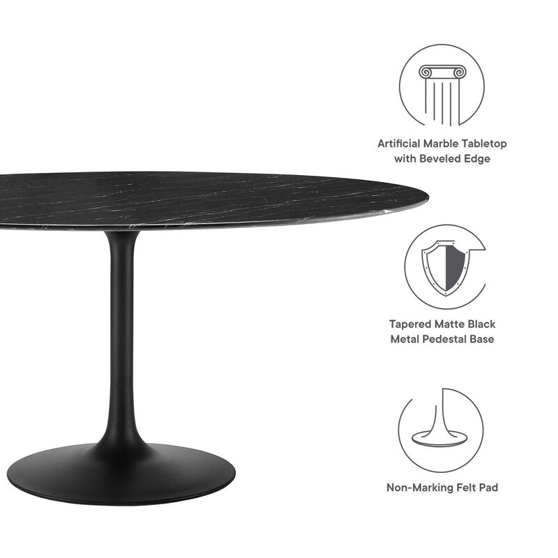 Modway - Lippa 60" Round Artificial Marble Dining Table Black Black