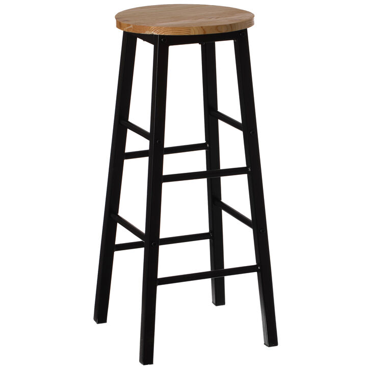 28-Inch Rustic Round Solid Wood Counter-Height Bar Stool with Footrest and Durable Steel Frame, Perfect for Dining Room, Kitchen Island and Home Bar - Ideal for Indoor and Outdoor Parties