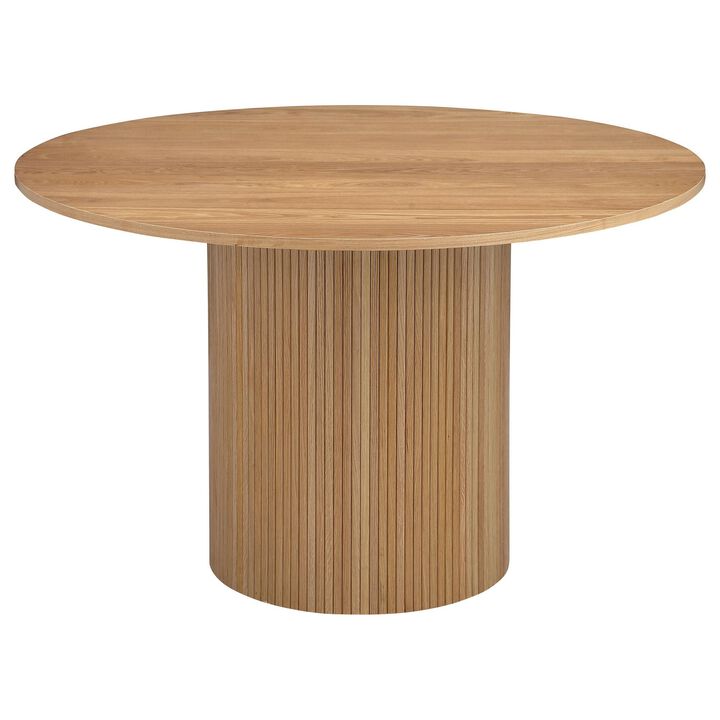 Bradd Dining Table with Natural Brown Wood Details, 48 Inch Round - Benzara