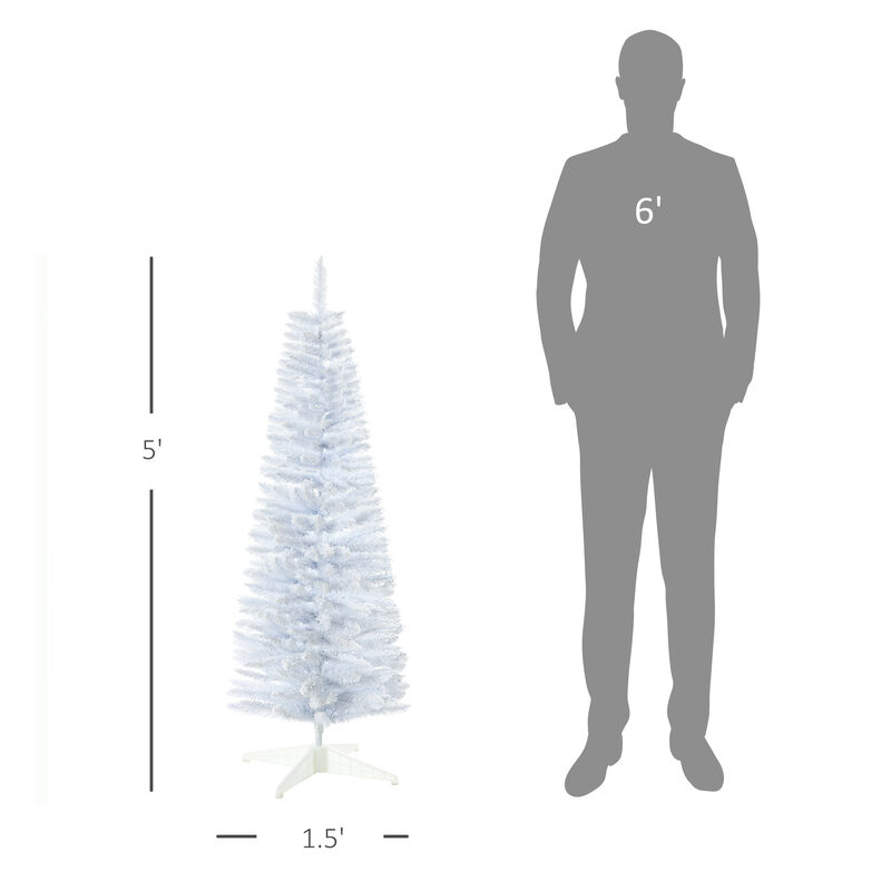 5' Snow Flocked Artificial Christmas Tree Pencil Xmas Tree w/ Branch Tips White