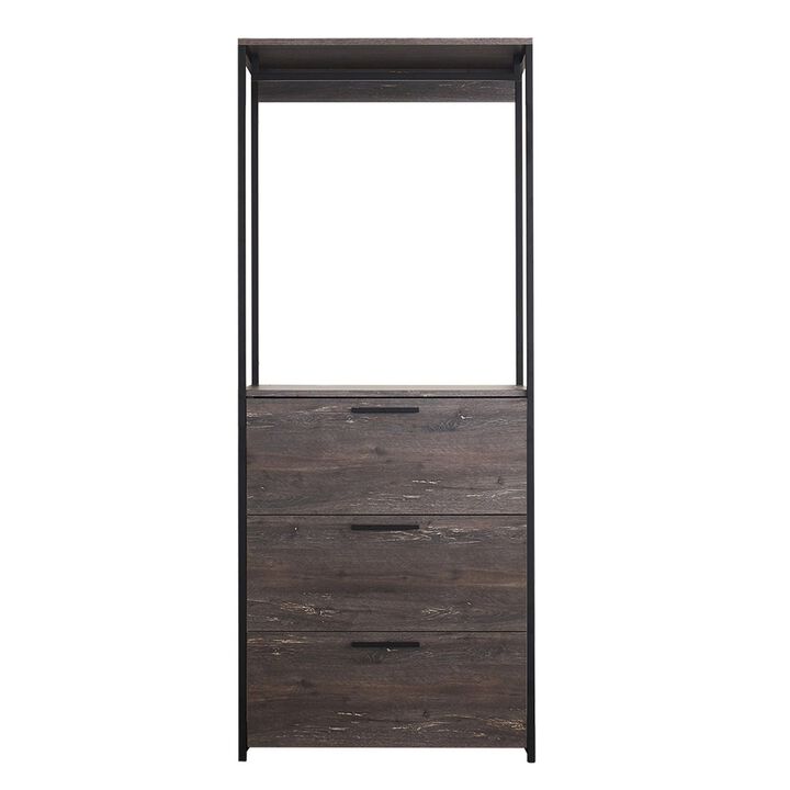 Gin Modular Closet System, 3 Rustic Gray Drawers, 1 Hanging Rod, Black