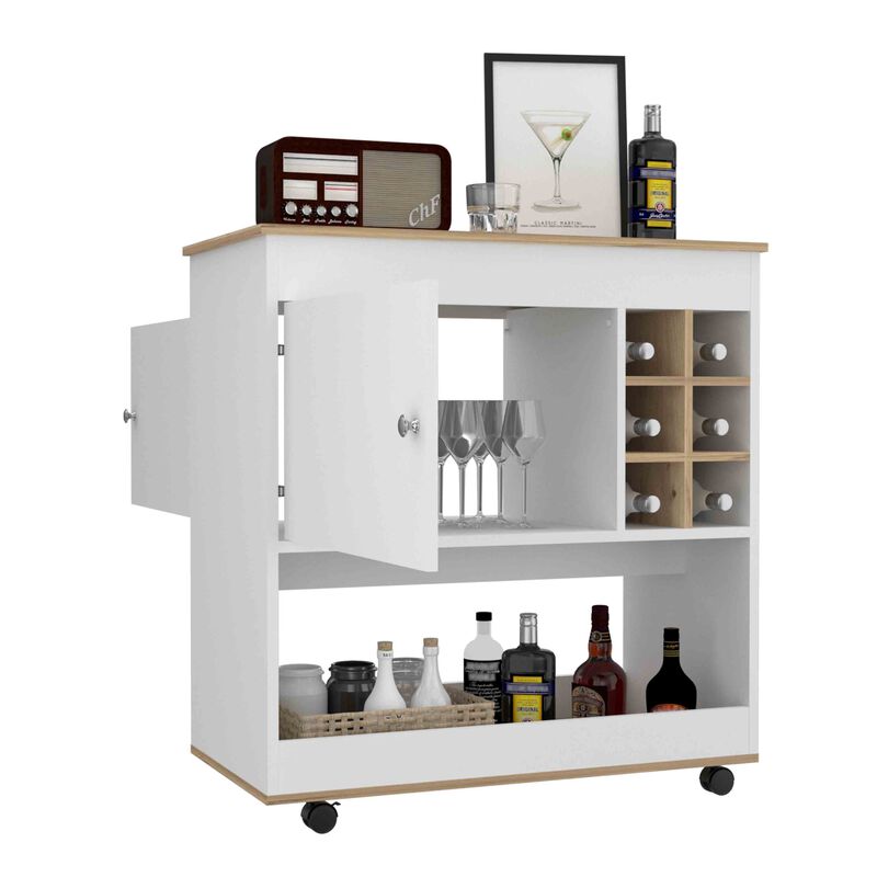Bar Cart Aloha, Living Room, Light Oak / White