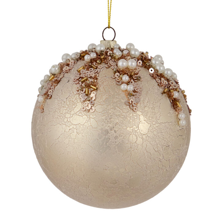 4" Gold Mercury with Beads Shatterproof Christmas Ball Ornament