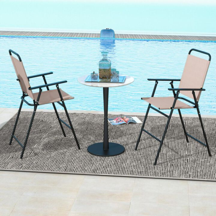 Hivvago Set of 2 Patio Folding Bar-Height Chairs with Armrests and Quick-Drying Seat-Beige