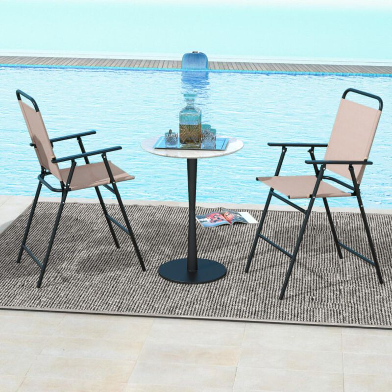 Hivvago Set of 2 Patio Folding Bar-Height Chairs with Armrests and Quick-Drying Seat-Beige