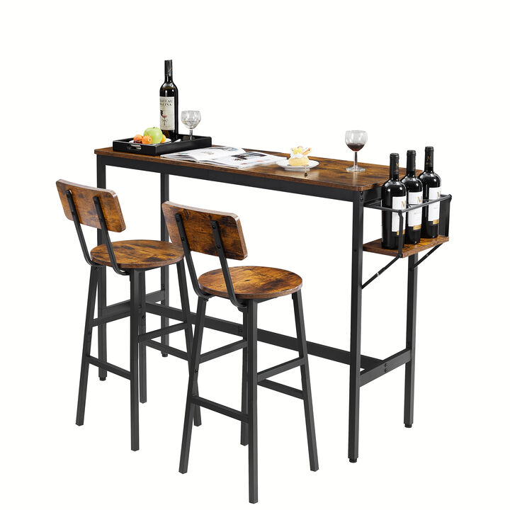 Streamdale Rustic Bar Table Set with Wine Rack