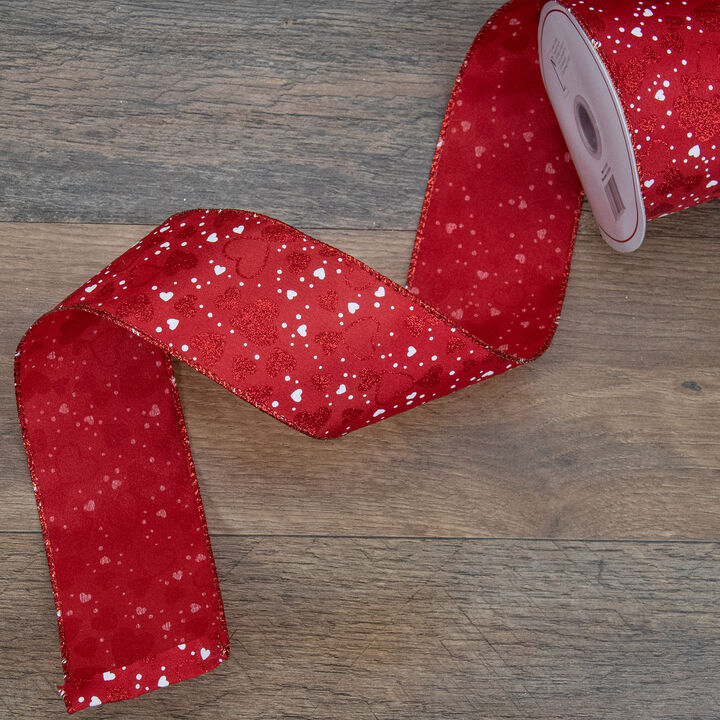 Red and White Hearts Valentine's Day Wired Craft Ribbon 2.5" x 10 Yards