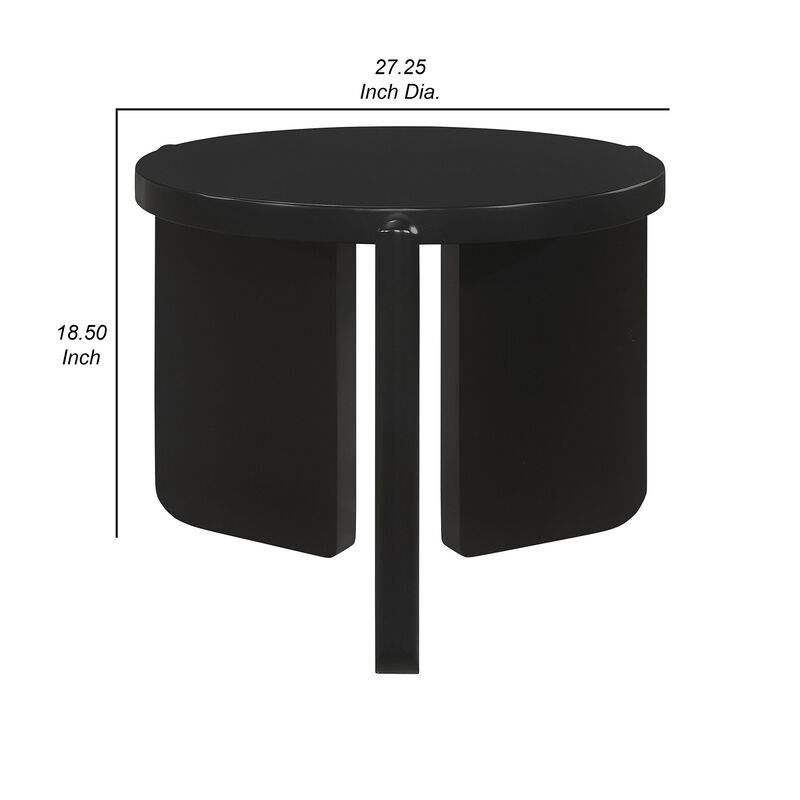 Kiya Side End Table, Panel Legs, 27 Inch Round Black Solid Wood Frame - Benzara