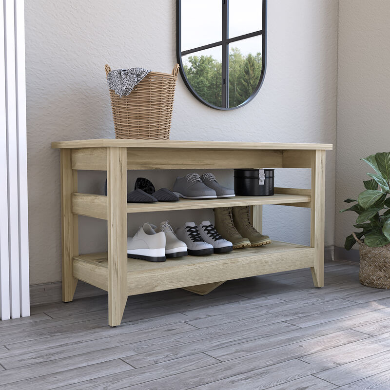 DEPOT E-SHOP Mason Storage Bench, Two Open Shelves, Light Oak
