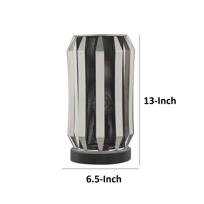 Pin 13 Inch Table Lamp, Accent Cylinder Metal Shade, Round Base, Black-Benzara