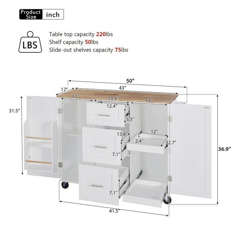 Streamdale Rolling Kitchen Island with Storage and Spice Rack Tower