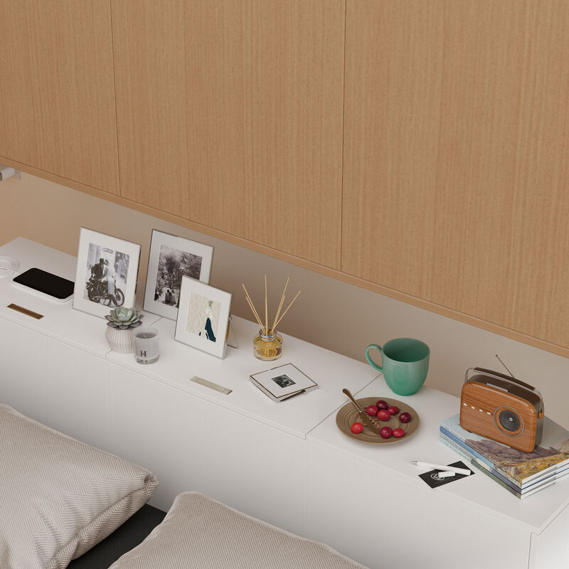 FUFU&GAGA Modern Bedside Table with Hidden Storage, Spacious Countertop & Moisture-Proof Design, Nightstand for Bedroom (63" W x 23.6" H x 11.8" D),White