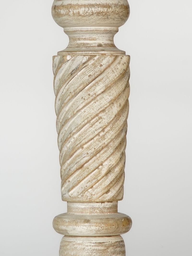 Traditional Antique White Eco-friendly Handmade Mango Wood Set Of Three 9",15" & 9" Pillar Candle Holder BBH Homes
