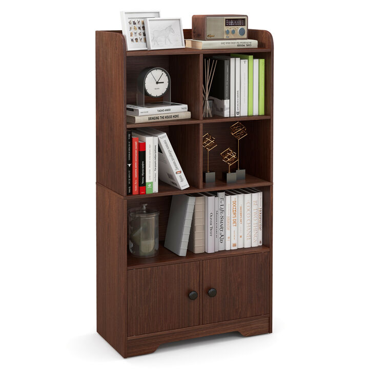4 Tiers Bookshelf with 4 Cubes Display Shelf and 2 Doors