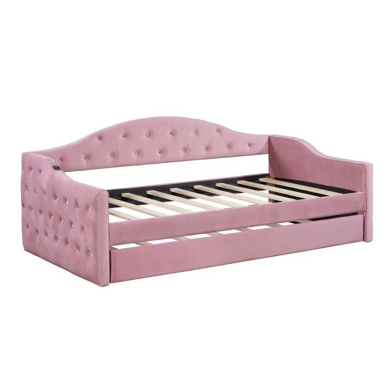 Merax Velvet  Sofa Bed Daybed with Trundle