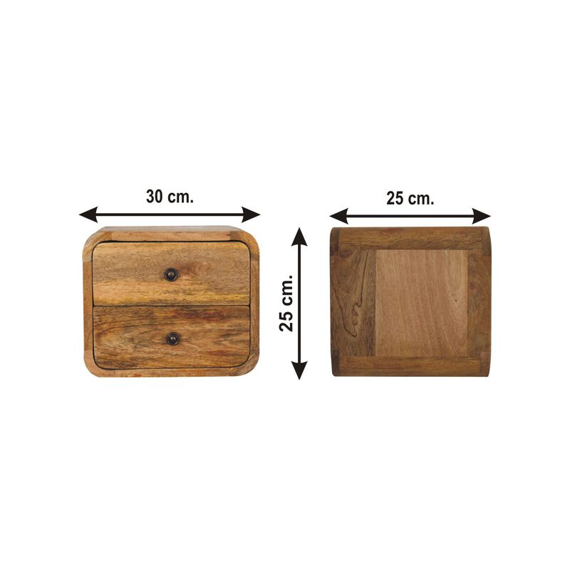 Mini Curve Oak-ish Solid Wood 2 Drawers FloatingNightStand
