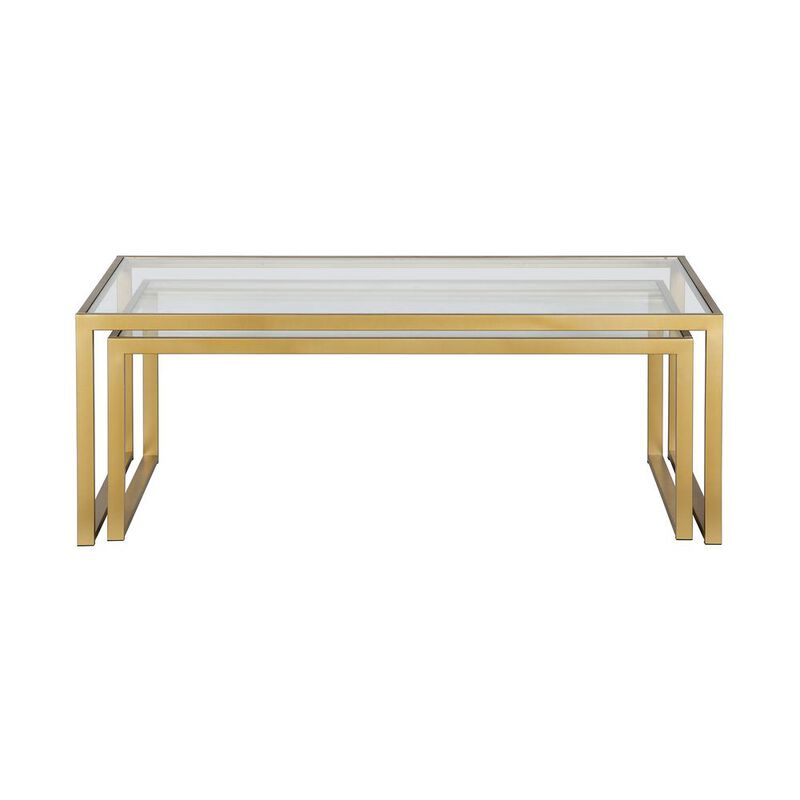 Hudson&Canal Rocco Rectangular Nested Coffee Table in Brass