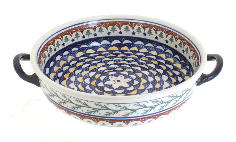 Blue Rose Polish Pottery Stars & Stripes Round Casserole with Handles