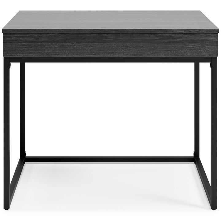 Yasmin Home Office Lift Top Desk, Dark Gray Wood, Black Metal, 36 Inch - Benzara