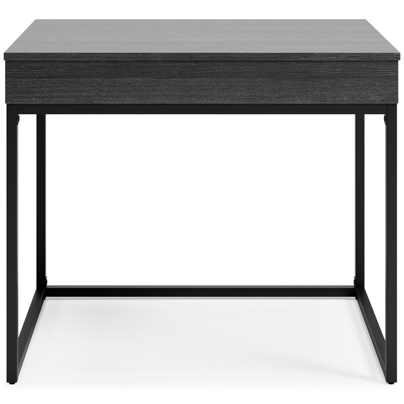 Yasmin Home Office Lift Top Desk, Dark Gray Wood, Black Metal, 36 Inch - Benzara