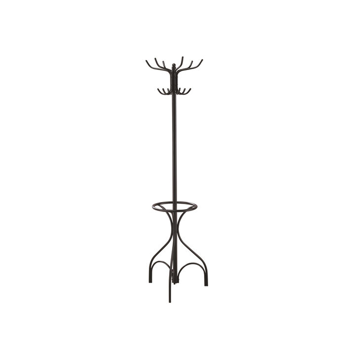 Metal Coat Rack With Umbrella Stand, Black - Benzara