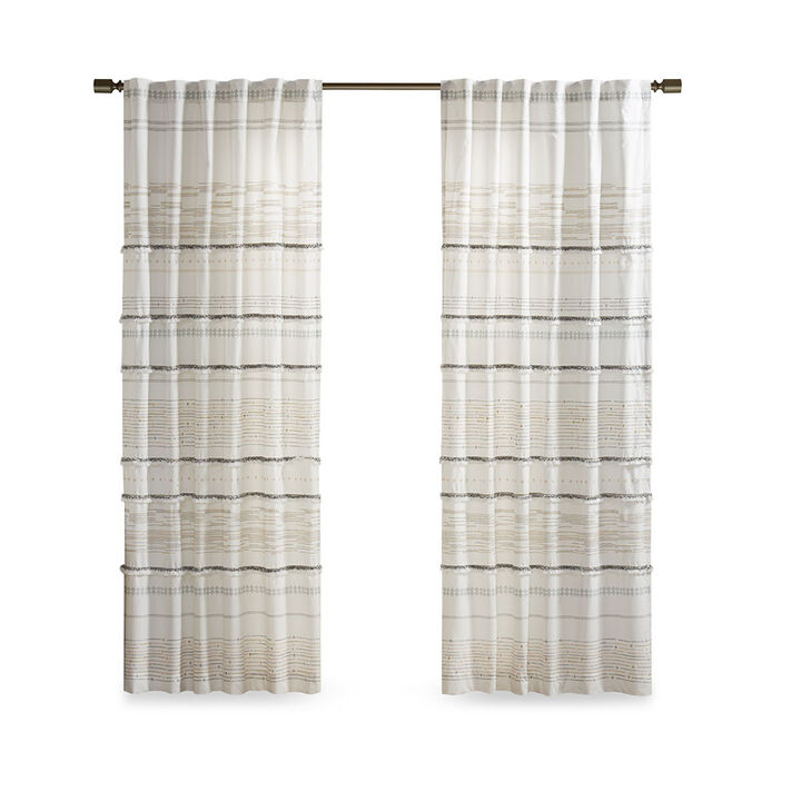 Gracie Mills Hogan Boho Striped Cotton Curtain Panel with Tassel Trim and Lining