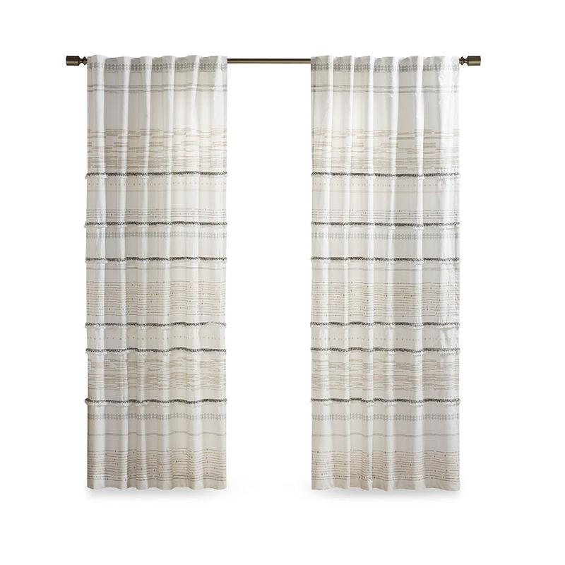 Gracie Mills Hogan Boho Striped Cotton Curtain Panel with Tassel Trim and Lining