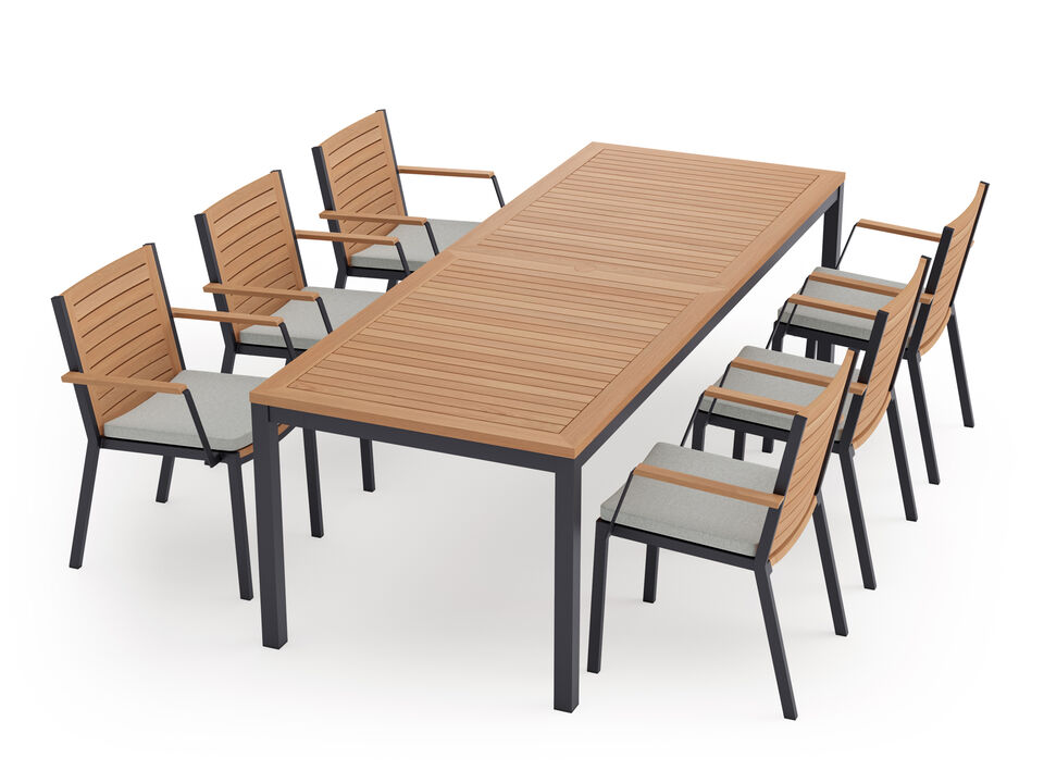 Monterey 6 Seater Dining Set with 96 in. Table - Aluminum and Teak