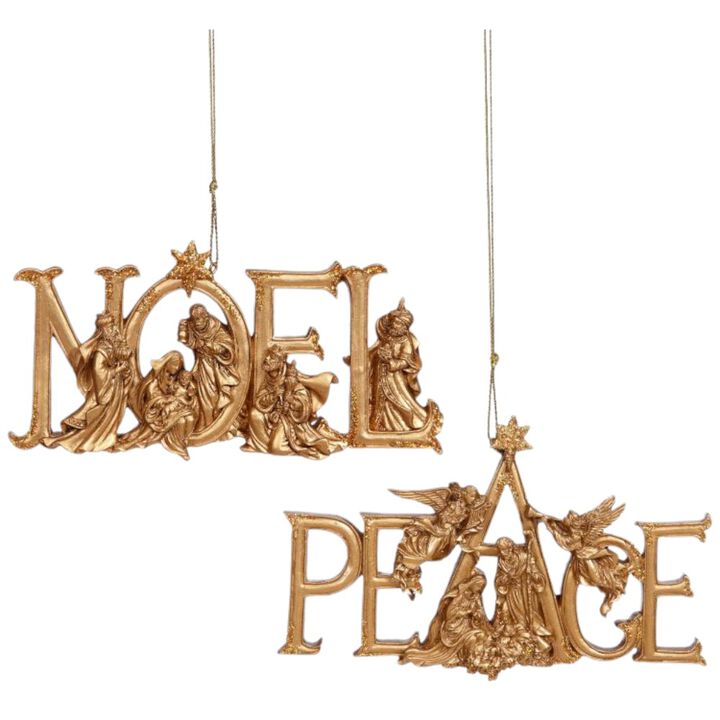 3” Noel and Peace Ornaments - Set of 2 Assorted Elegant Christmas Decorations