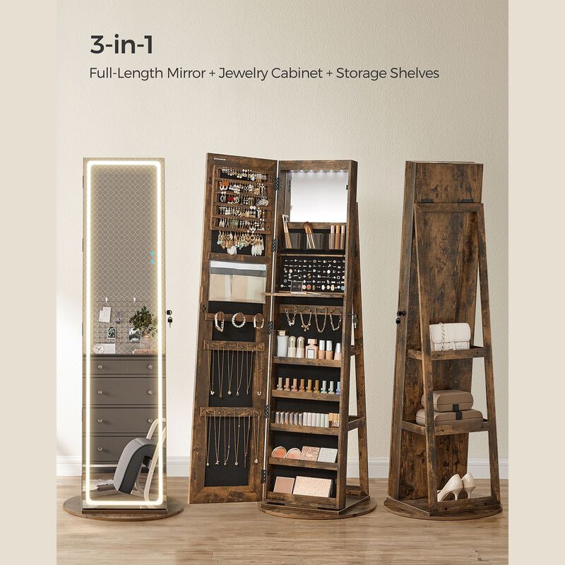 LED Mirror Jewelry Cabinet with Stand for Elegant and Functional Storage