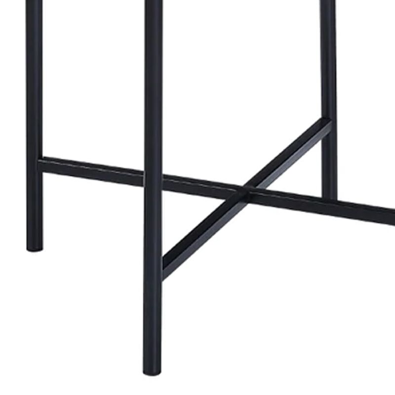 Bert 24 Inch Round End Table, Rattan Apron Accent, Metal Legs, Black-Benzara
