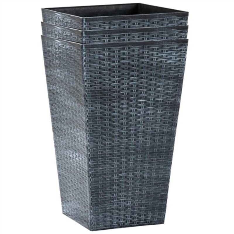 Hivvago Set of 3   Grey Faux Rattan Plastic Tall Large Flower Pots
